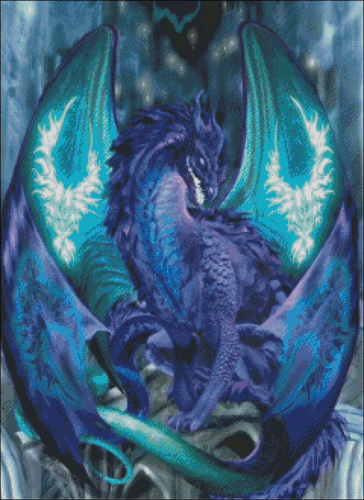 Blue Dragon - Counted Cross Stitch Patterns Embroidery Crafts Needlework DIY Chart DMC Color