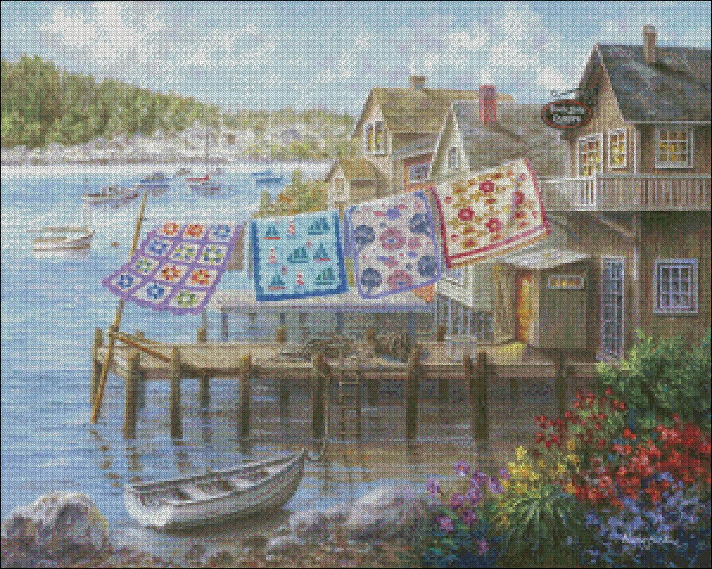 Dock Side Quilts - Counted Cross Stitch Patterns Embroidery Crafts Needlework DIY Chart DMC Color