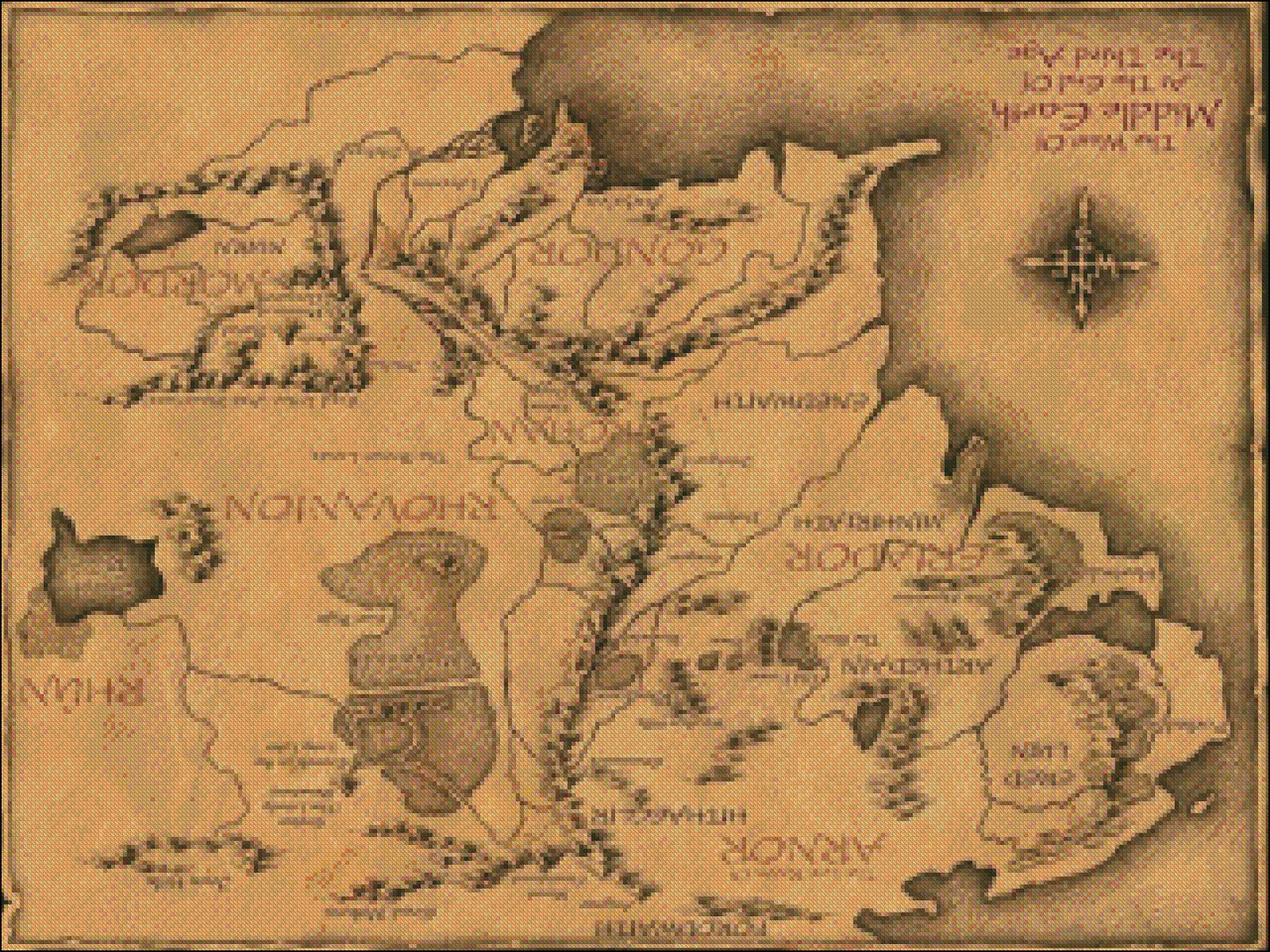 Middle Earth Map - Counted Cross Stitch Patterns Embroidery Crafts Needlework DIY Chart DMC Color