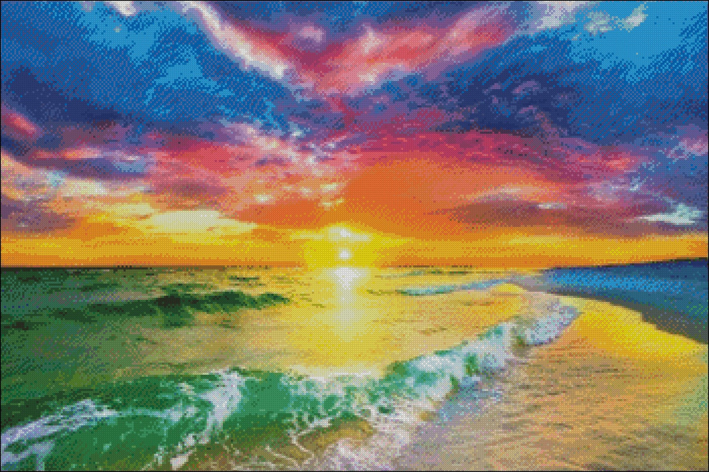 Sunset and Beautiful Ocean - Counted Cross Stitch Patterns Embroidery Crafts Needlework DIY Chart DMC Color