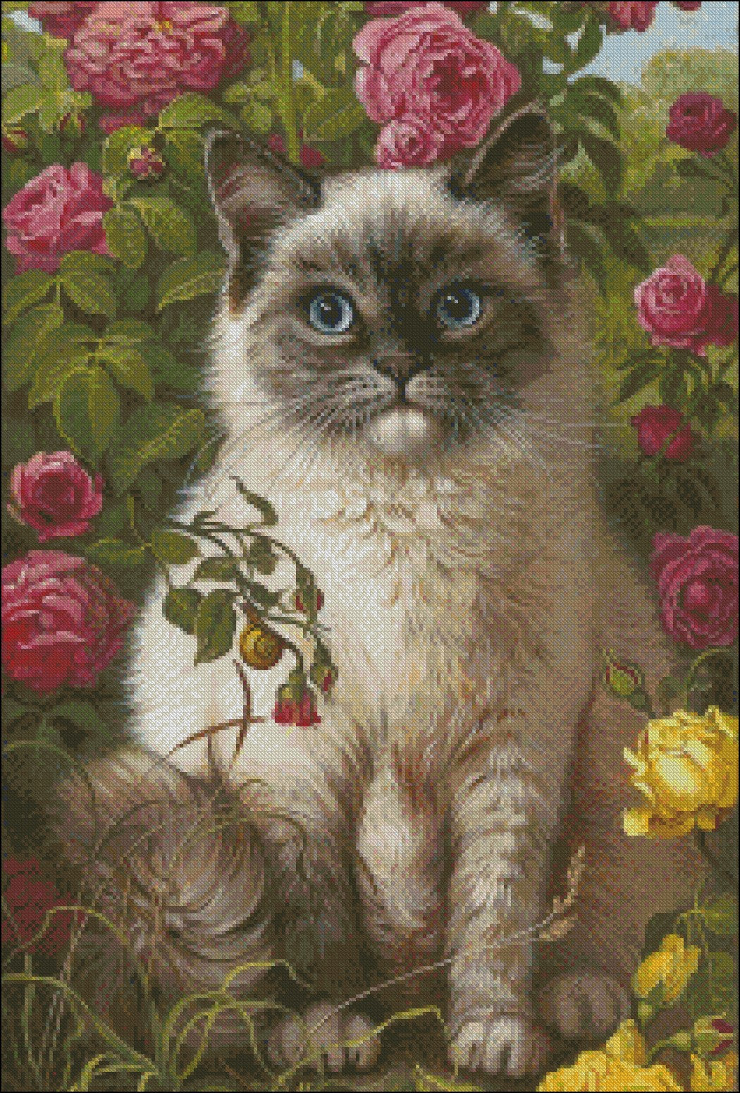 Cat in the Flowers 2 - Counted Cross Stitch Patterns Embroidery Crafts Needlework DIY Chart DMC Color