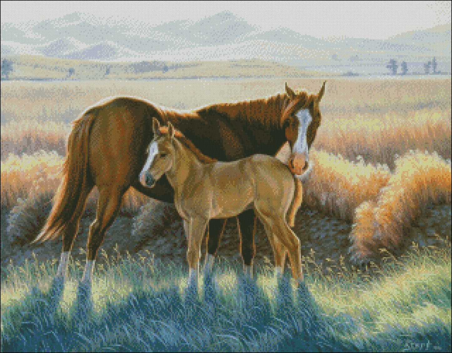 Horses in Wilderness - Counted Cross Stitch Patterns Embroidery Crafts Needlework DIY Chart DMC Color