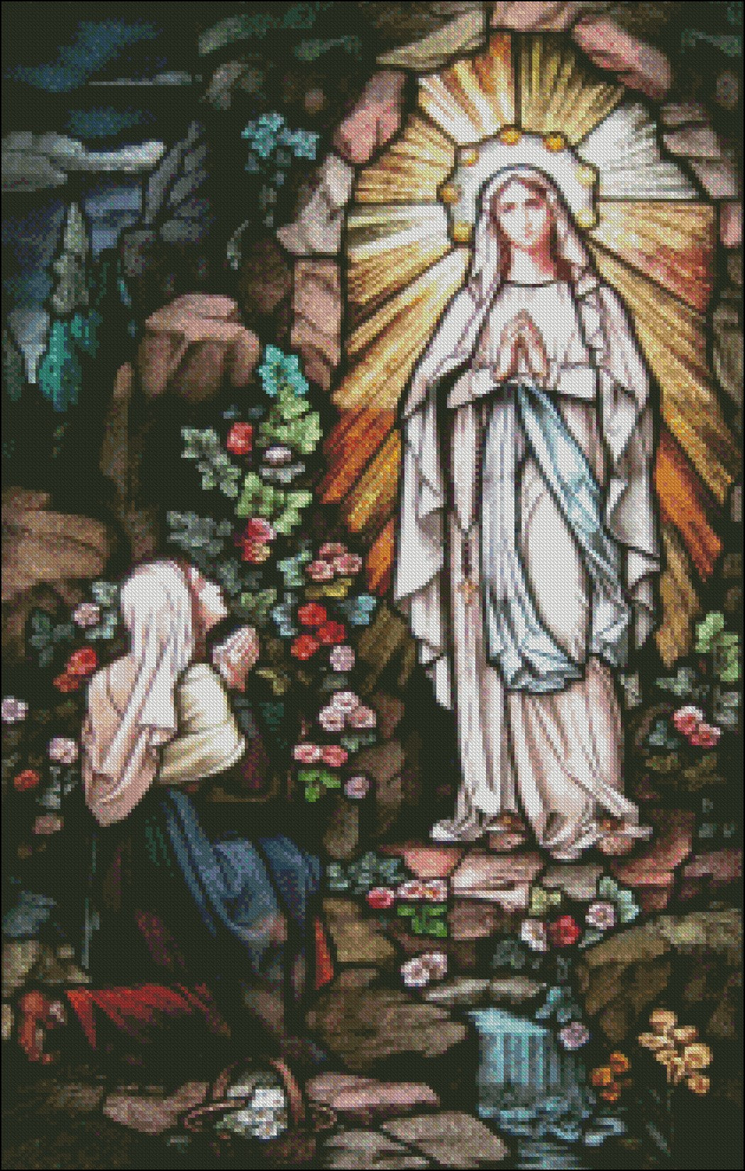 Our Lady of Lourdes - Counted Cross Stitch Patterns Embroidery Crafts Needlework DIY Chart DMC Color