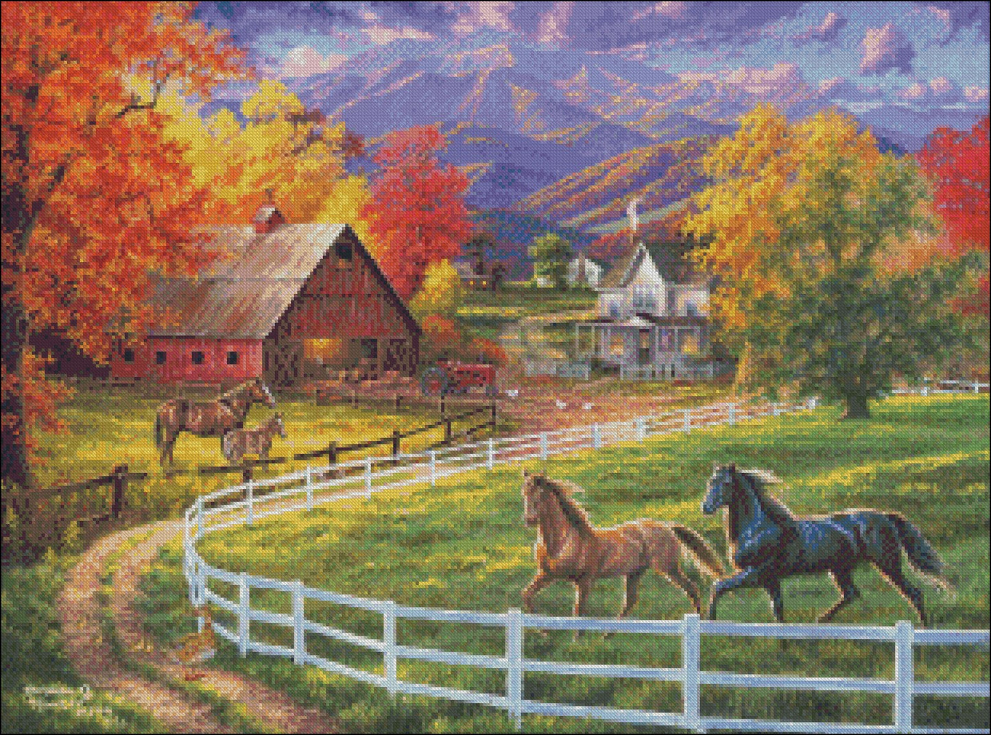 Horse Valley Farm - Counted Cross Stitch Patterns Embroidery Crafts Needlework DIY Chart DMC Color