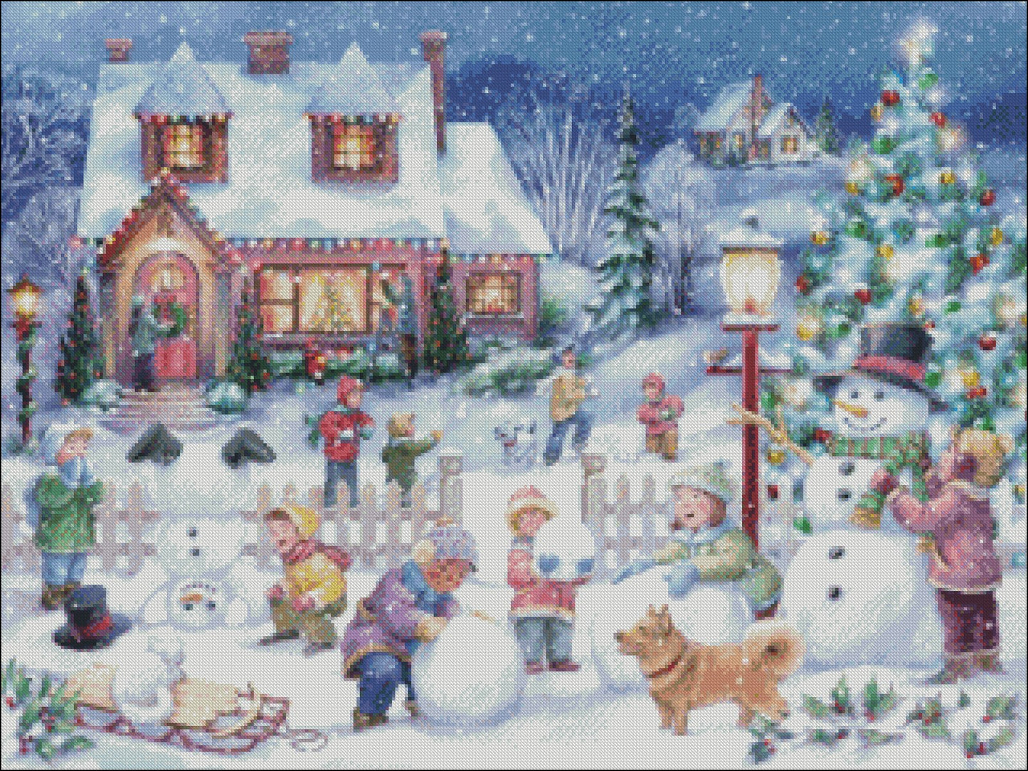 Snowman Celebration - Counted Cross Stitch Patterns Embroidery Crafts Needlework DIY Chart DMC Color