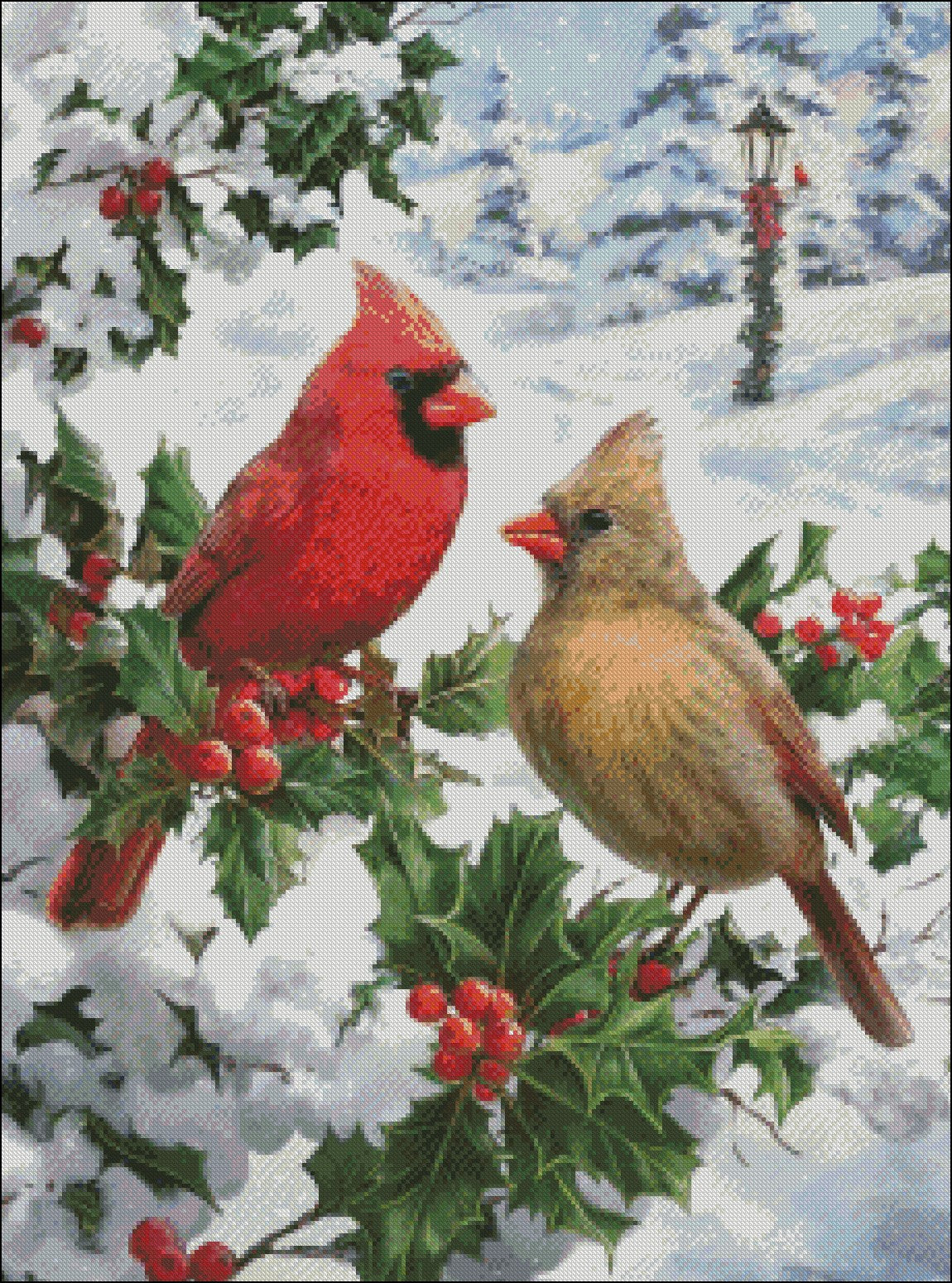 Cardinal Couple - Counted Cross Stitch Patterns Embroidery Crafts Needlework DIY Chart DMC Color