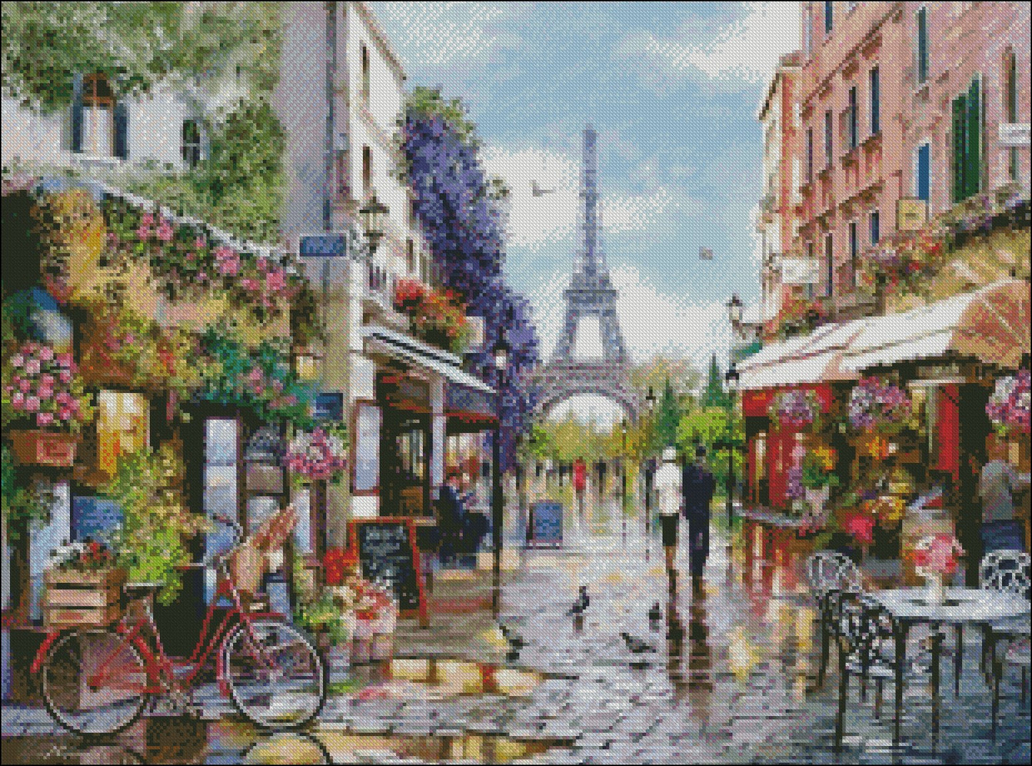 Flowering Paris - Counted Cross Stitch Patterns Embroidery Crafts Needlework DIY Chart DMC Color