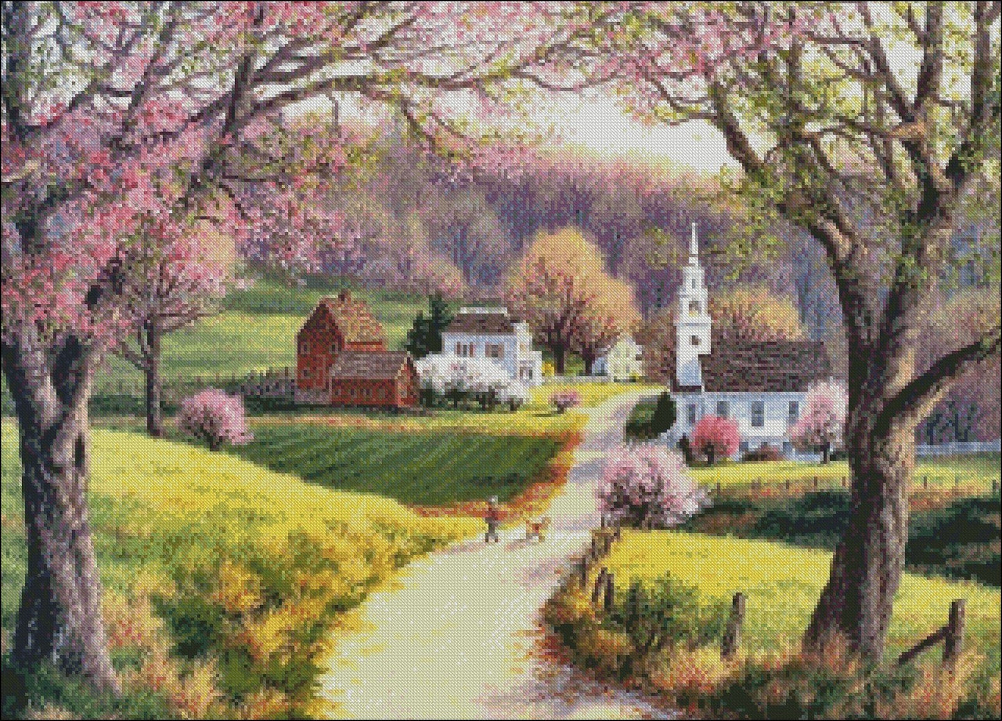 Spring Countryside - Counted Cross Stitch Patterns Embroidery Crafts Needlework DIY Chart DMC Color