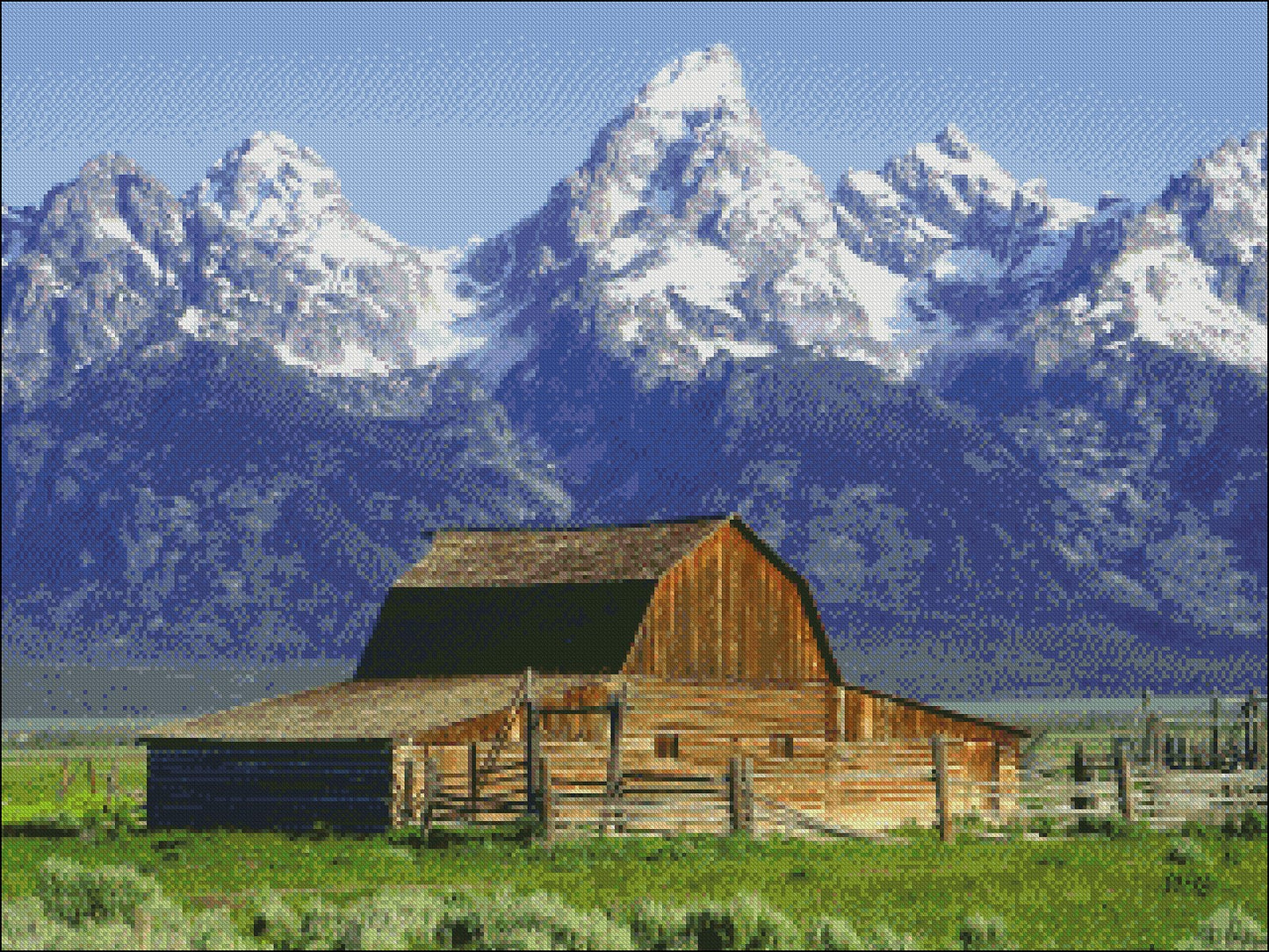 Grand Tetons Barn - Counted Cross Stitch Patterns Embroidery Crafts Needlework DIY Chart DMC Color