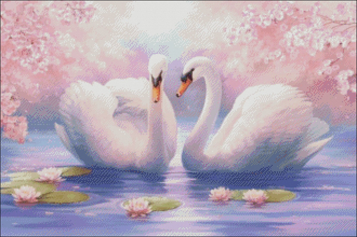 Swan’s Spring - Counted Cross Stitch Patterns Embroidery Crafts Needlework DIY Chart DMC Color