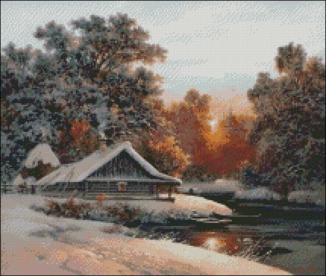 Village Snow 3 - Counted Cross Stitch Patterns Embroidery Crafts Needlework DIY Chart DMC Color