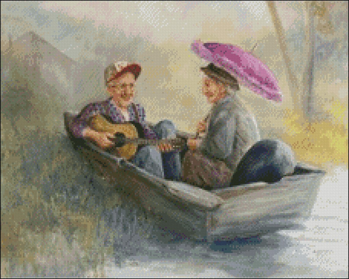 Elderly Couple 10 - Counted Cross Stitch Patterns Embroidery Crafts Needlework DIY Chart DMC Color