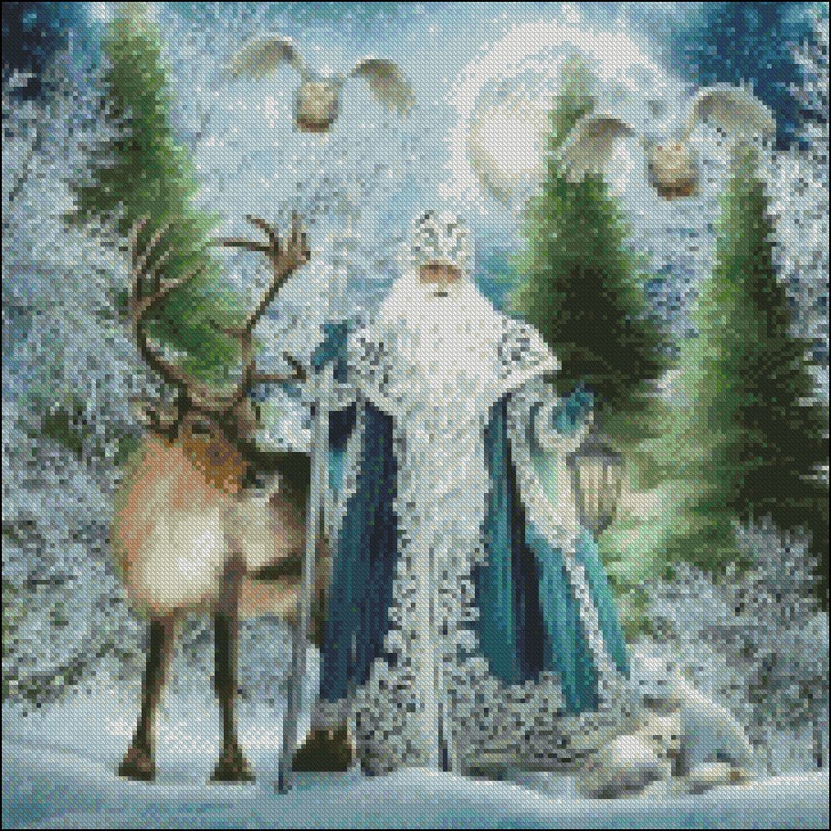 Santa Claus in the snow - Counted Cross Stitch Patterns Embroidery Crafts Needlework DIY Chart DMC Color