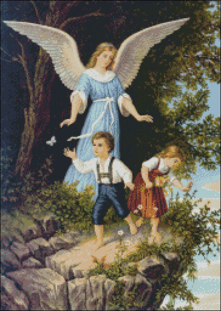 Guardian Angel 11 - Counted Cross Stitch Patterns Embroidery Crafts Needlework DIY Chart DMC Color