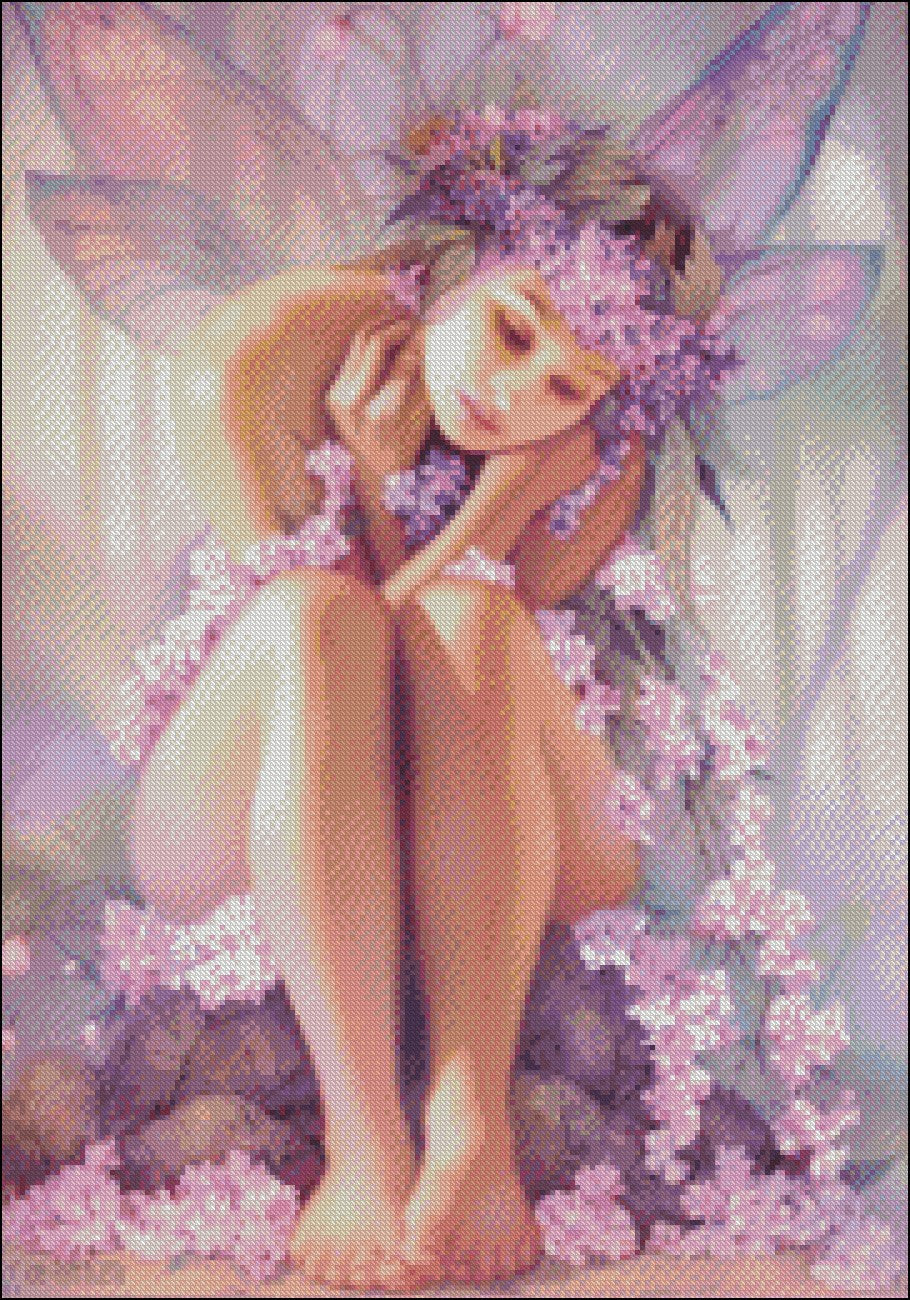 Pink Flower Fairy - Counted Cross Stitch Patterns Embroidery Crafts Needlework DIY Chart DMC Color