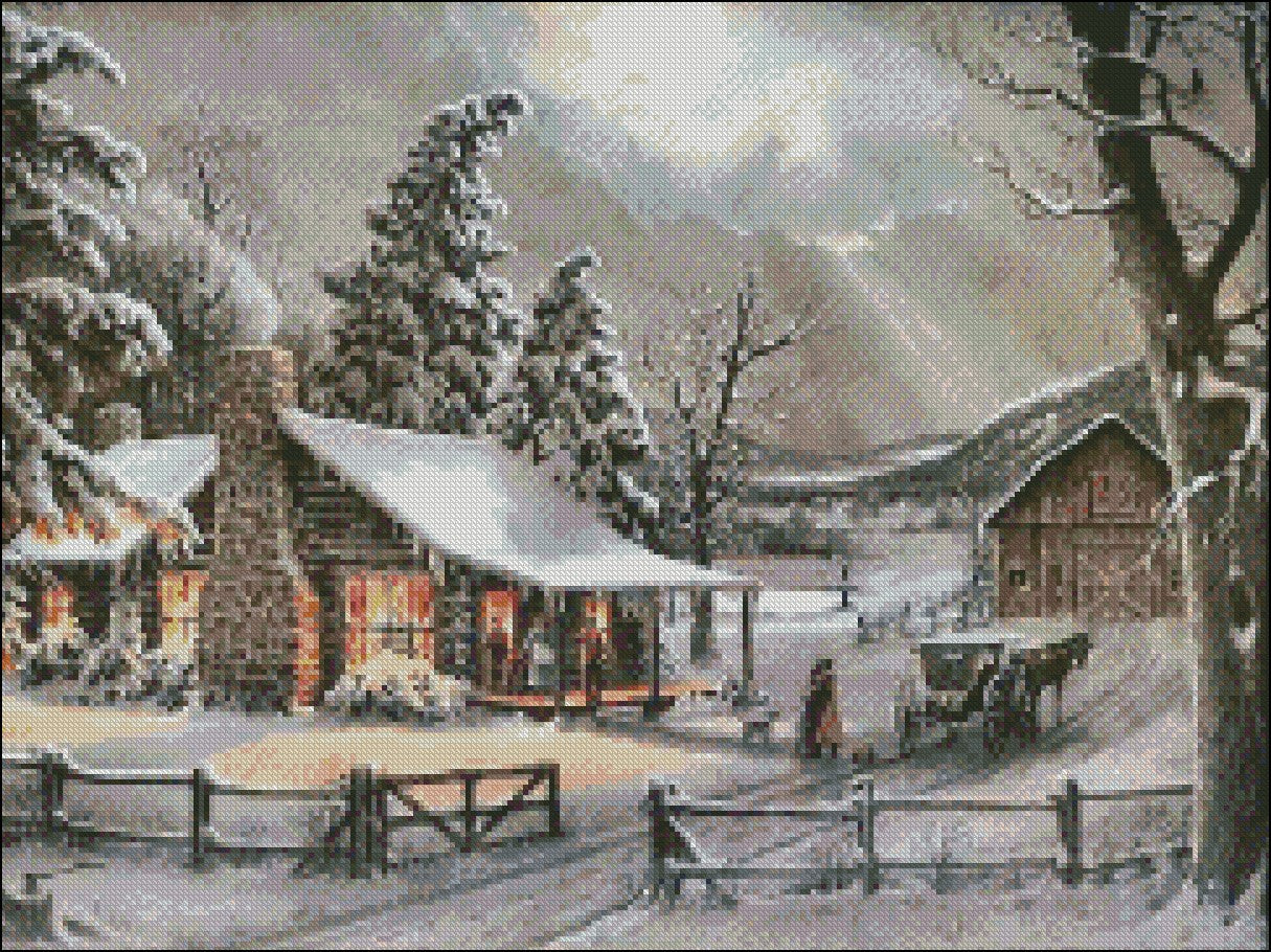 Village Snow 20 - Counted Cross Stitch Patterns Embroidery Crafts Needlework DIY Chart DMC Color