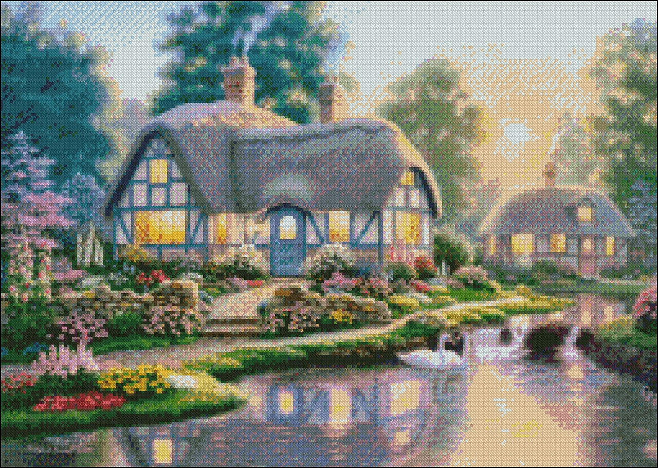 Great Cottage Walkway - Counted Cross Stitch Patterns Embroidery Crafts Needlework DIY Chart DMC Color