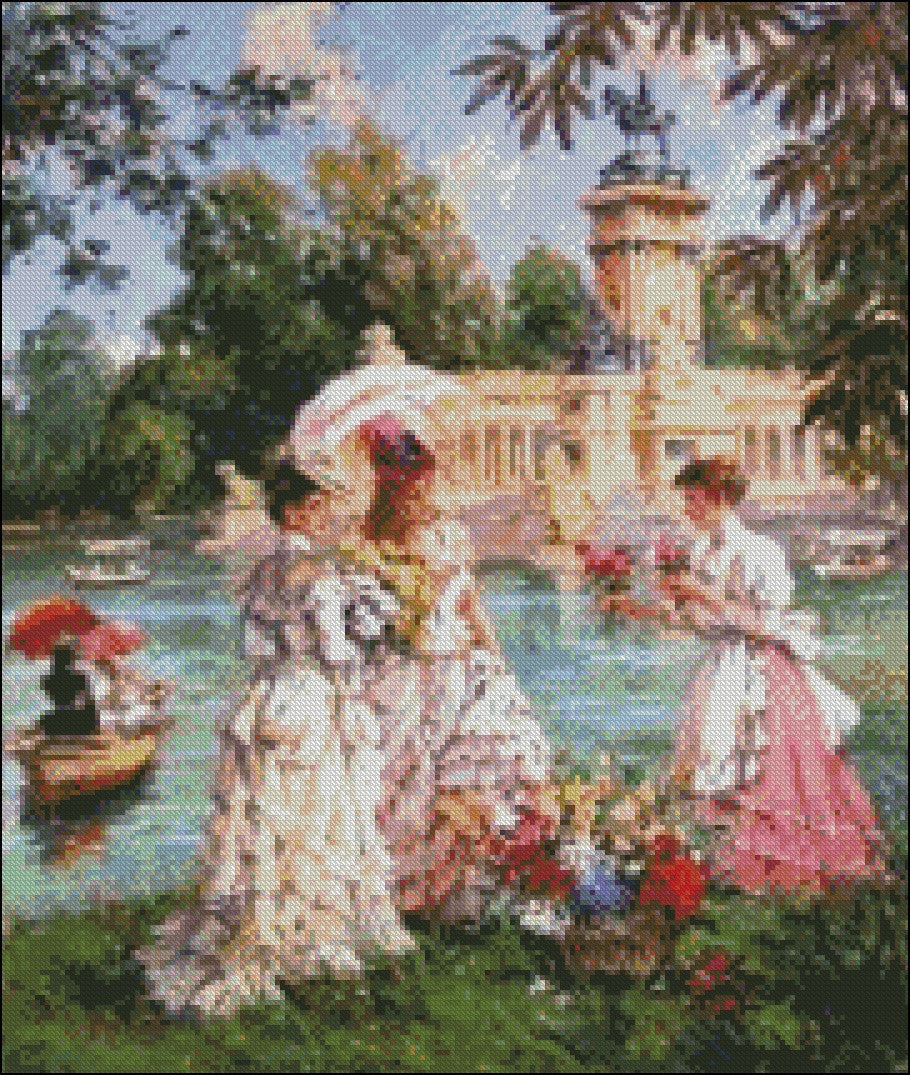 Flower Seller - Counted Cross Stitch Patterns Embroidery Crafts Needlework DIY Chart DMC Color