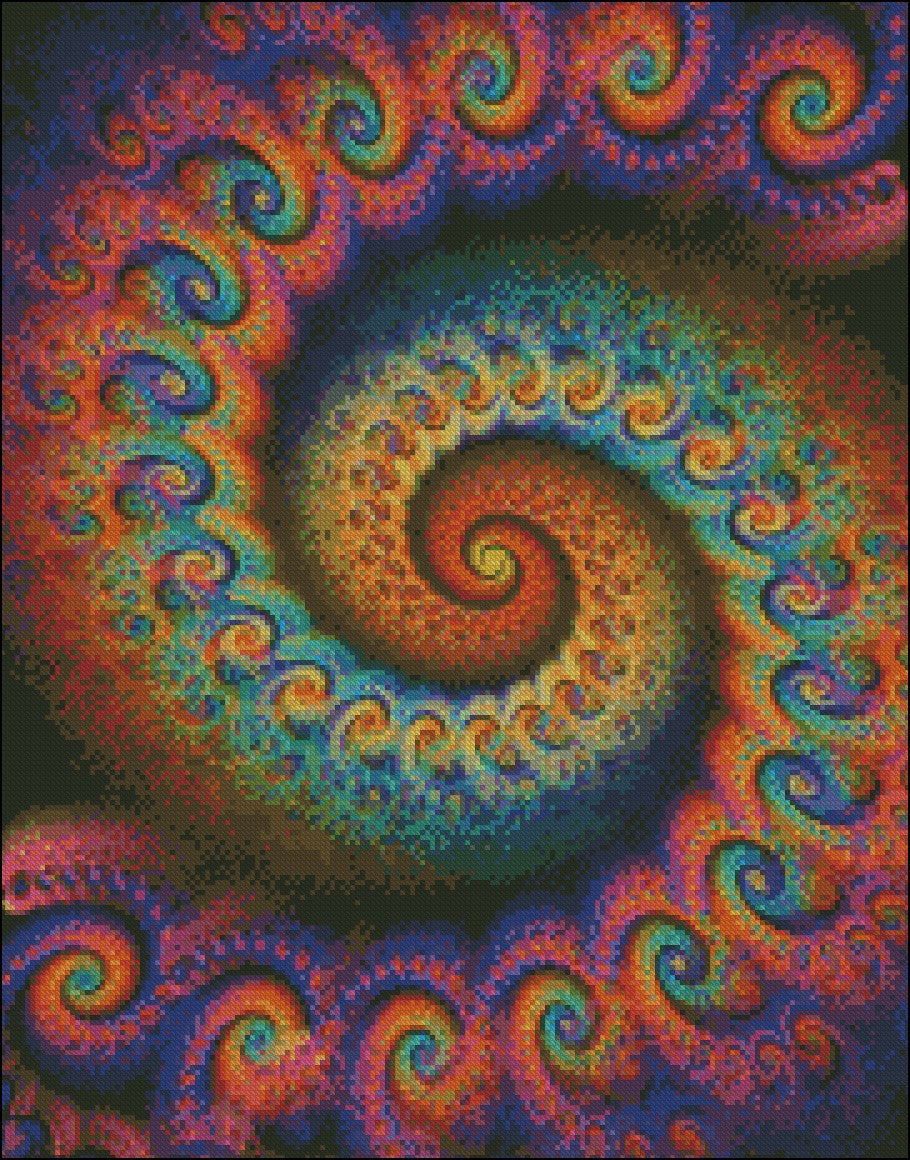 Fractal Spiral 7 - Counted Cross Stitch Patterns Embroidery Crafts Needlework DIY Chart DMC Color