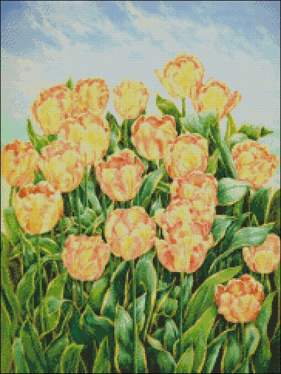 Yellow Tulips 2 - Counted Cross Stitch Patterns Embroidery Crafts Needlework DIY Chart DMC Color