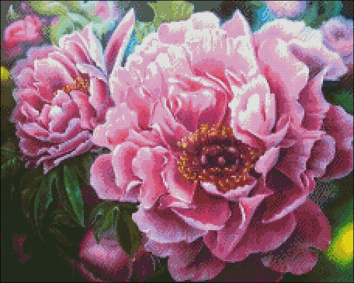 Luxury Peonies - Counted Cross Stitch Patterns Embroidery Crafts Needlework DIY Chart DMC Color