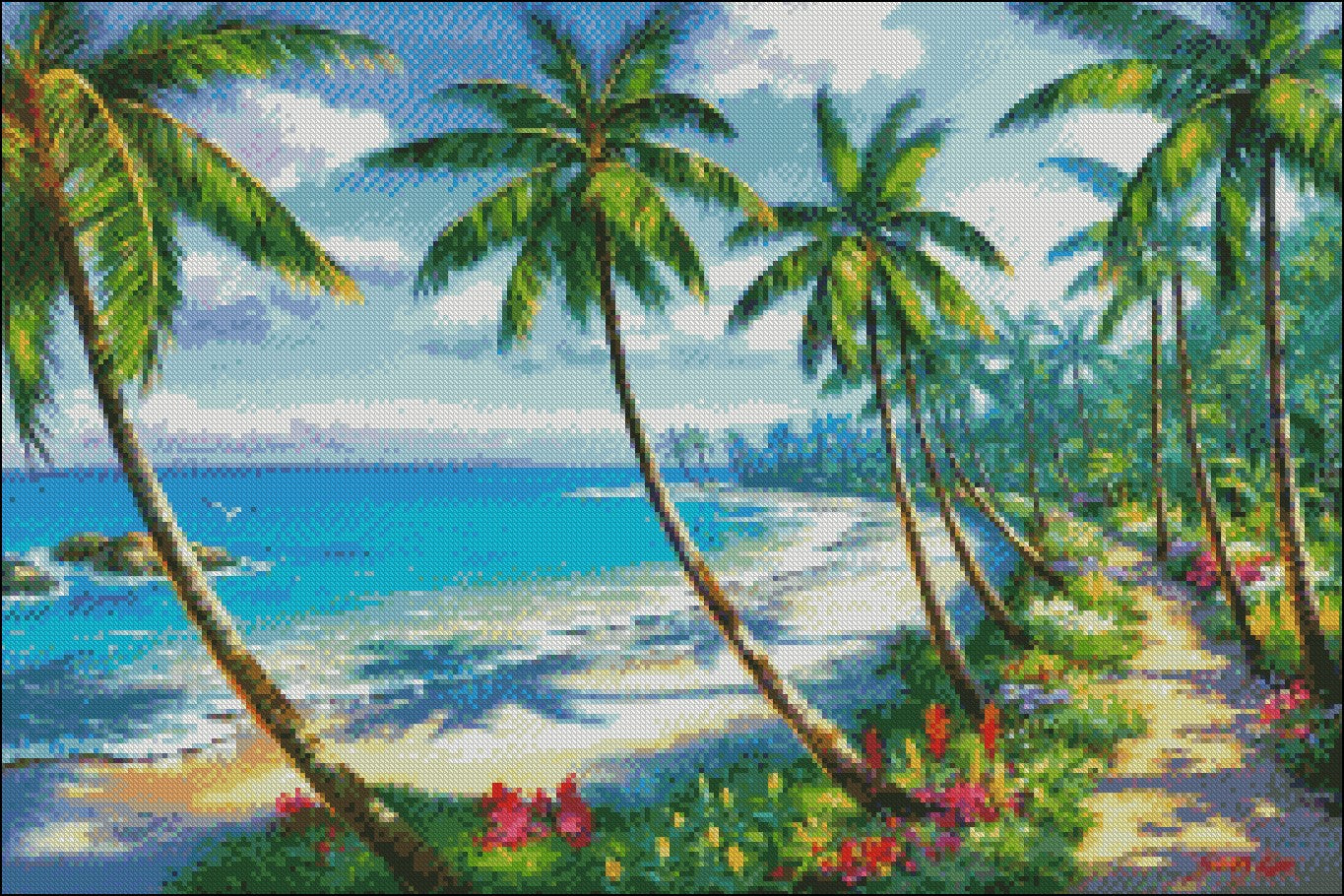 Coconut Grove Beach - Counted Cross Stitch Patterns Embroidery Crafts Needlework DIY Chart DMC Color