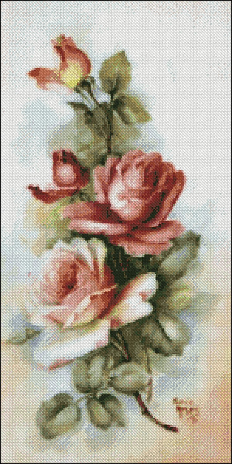 Blooming Roses - Counted Cross Stitch Patterns Embroidery Crafts Needlework DIY Chart DMC Color