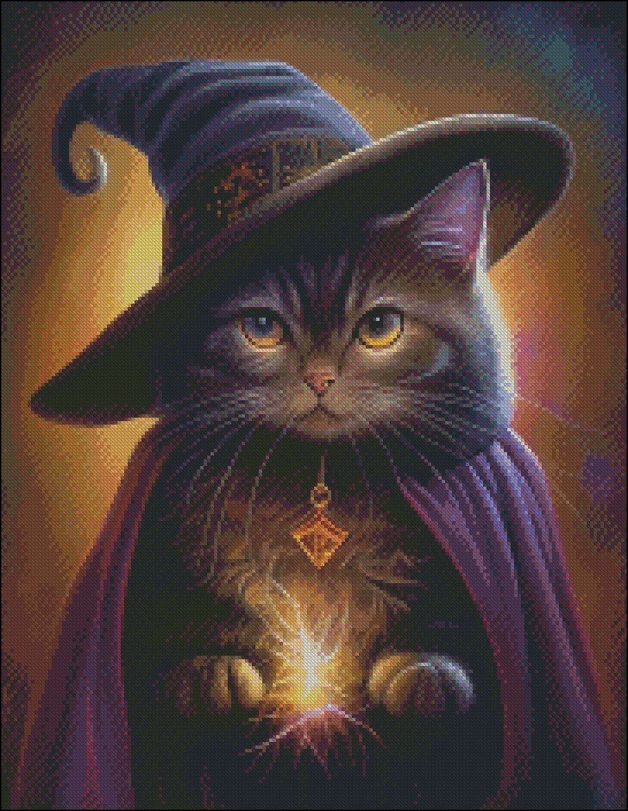 Wizard Kitty - Counted Cross Stitch Patterns Embroidery Crafts Needlework DIY Chart DMC Color