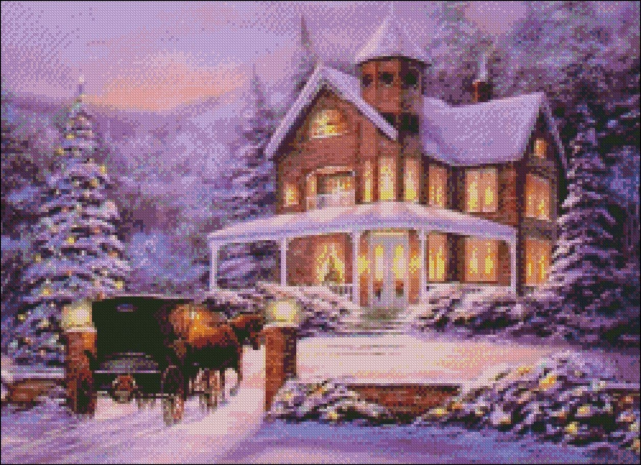 Arriving on Christmas Eve - Counted Cross Stitch Patterns Embroidery Crafts Needlework DIY Chart DMC Color