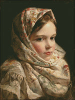 Girl in Scarf - Counted Cross Stitch Patterns Embroidery Crafts Needlework DIY Chart DMC Color