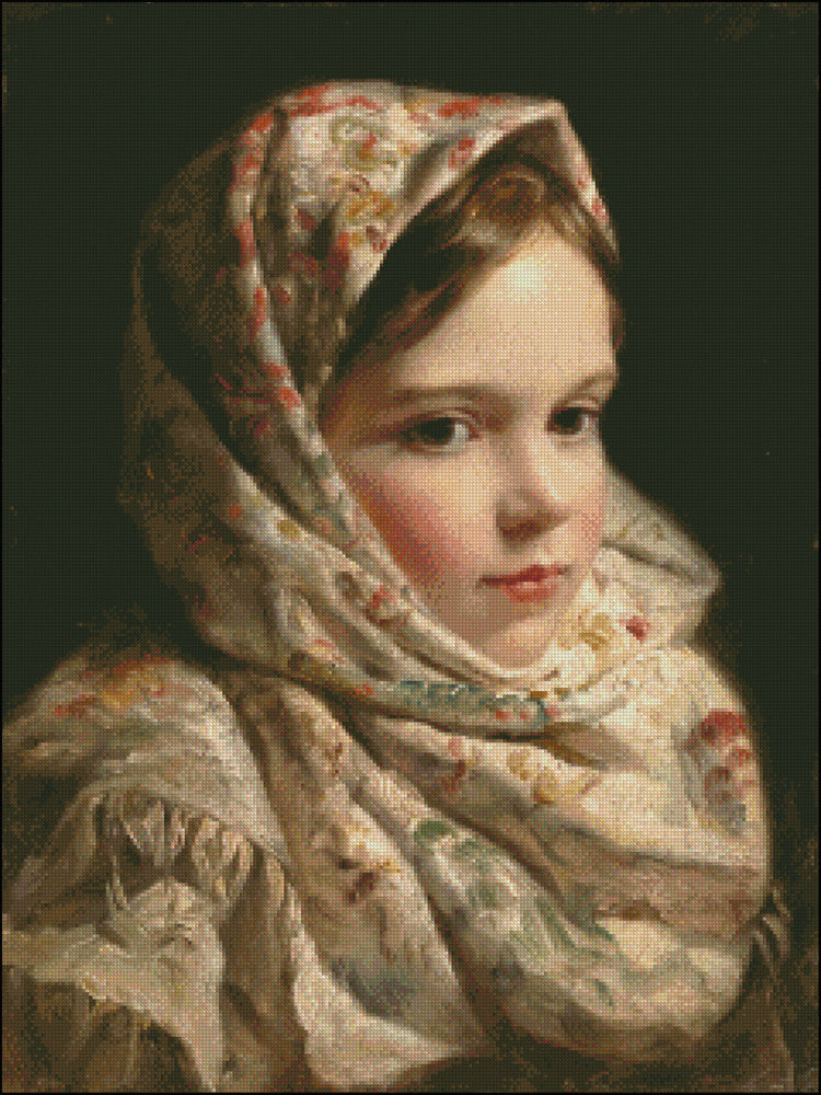 Girl in Scarf - Counted Cross Stitch Patterns Embroidery Crafts Needlework DIY Chart DMC Color