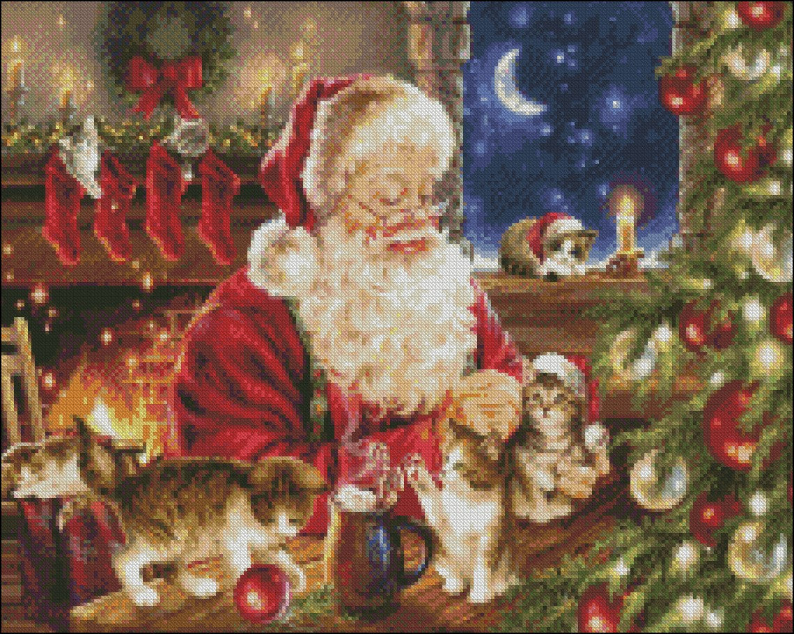 Christmas Kittens - Counted Cross Stitch Patterns Embroidery Crafts Needlework DIY Chart DMC Color