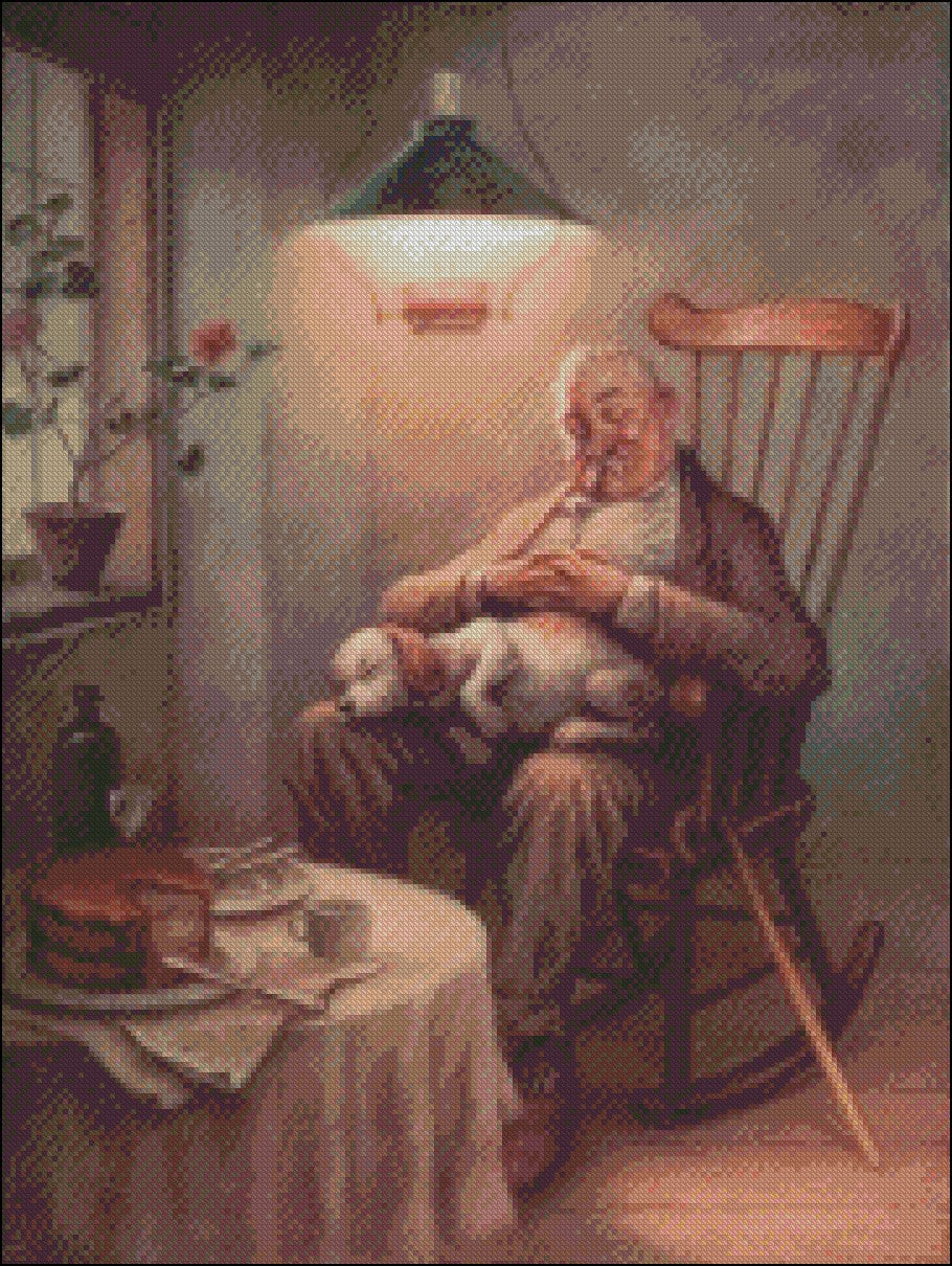 Elderly Couple 2 - Counted Cross Stitch Patterns Embroidery Crafts Needlework DIY Chart DMC Color