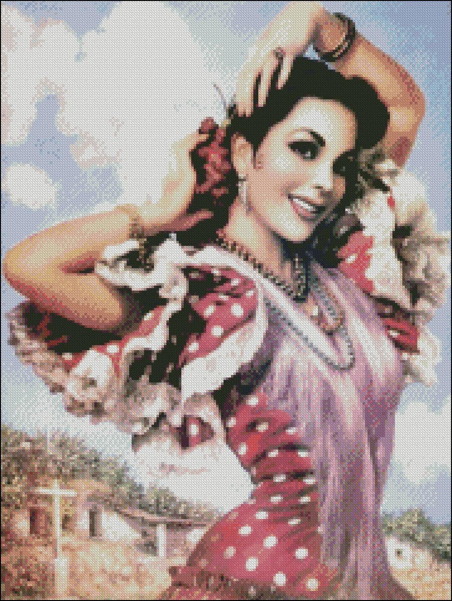 Spanish Lady 13 - Counted Cross Stitch Patterns Embroidery Crafts Needlework DIY Chart DMC Color