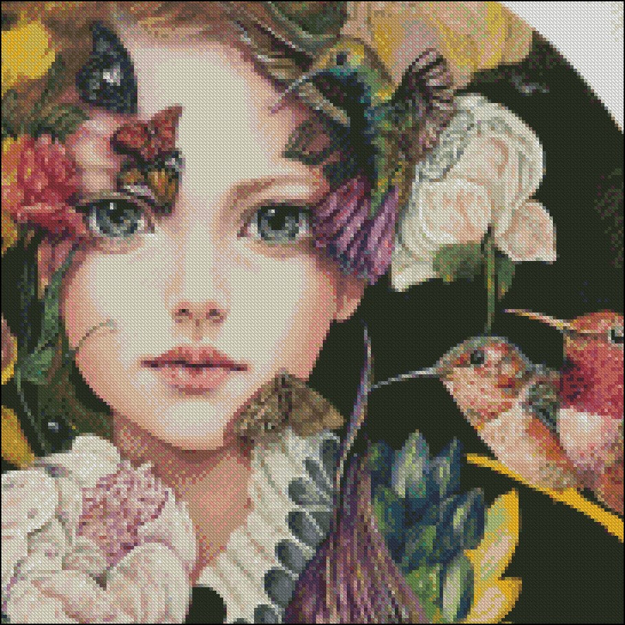 Girl with Flowers Collection 1 - Counted Cross Stitch Patterns Embroidery Crafts Needlework DIY Chart DMC Color