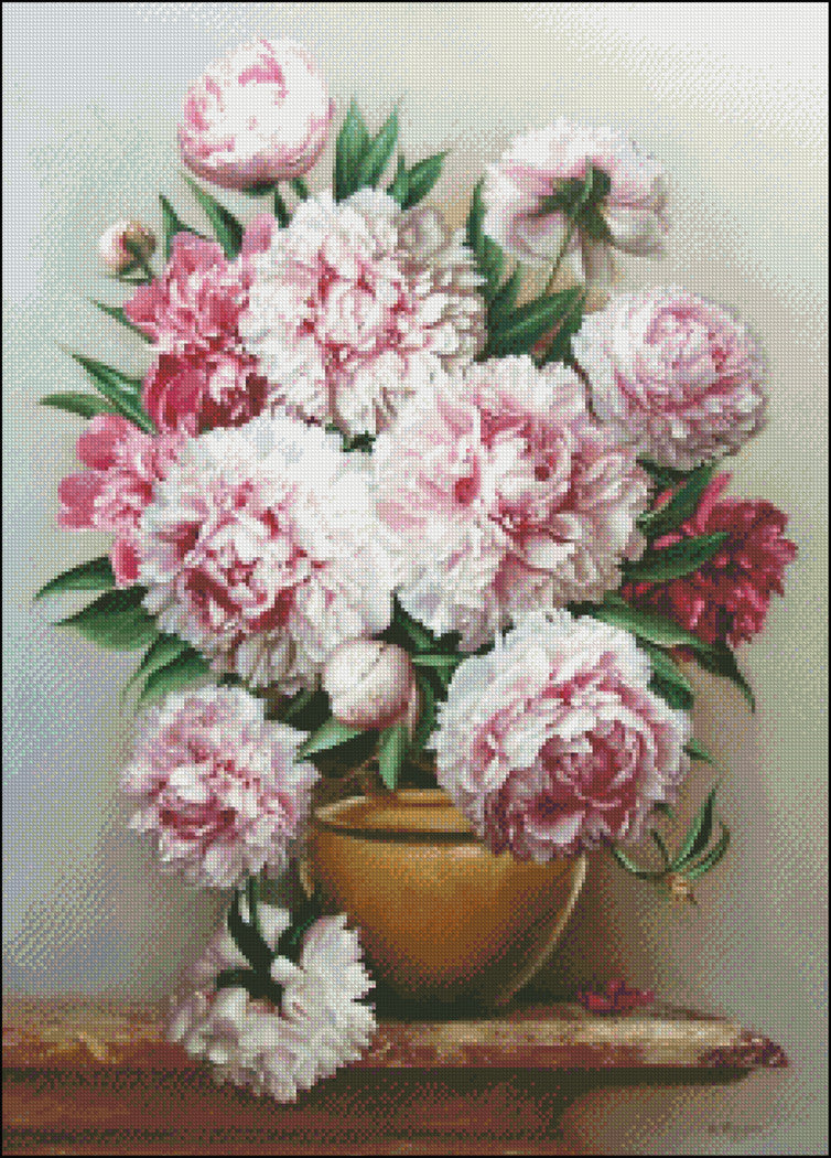 Peony Flowers 2 - Counted Cross Stitch Patterns Embroidery Crafts Needlework DIY Chart DMC Color