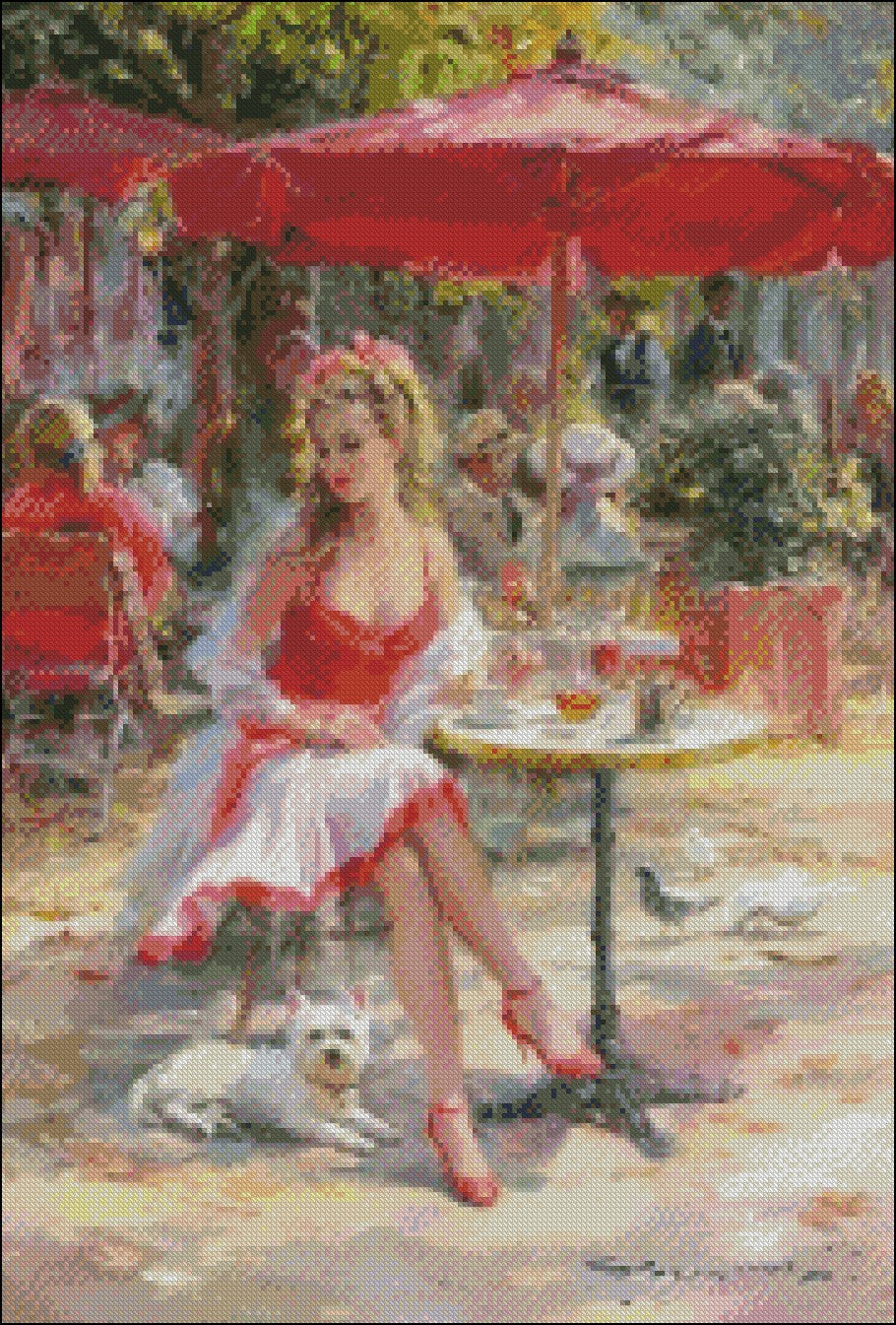 Outdoor Cafe 2 - Counted Cross Stitch Patterns Embroidery Crafts Needlework DIY Chart DMC Color