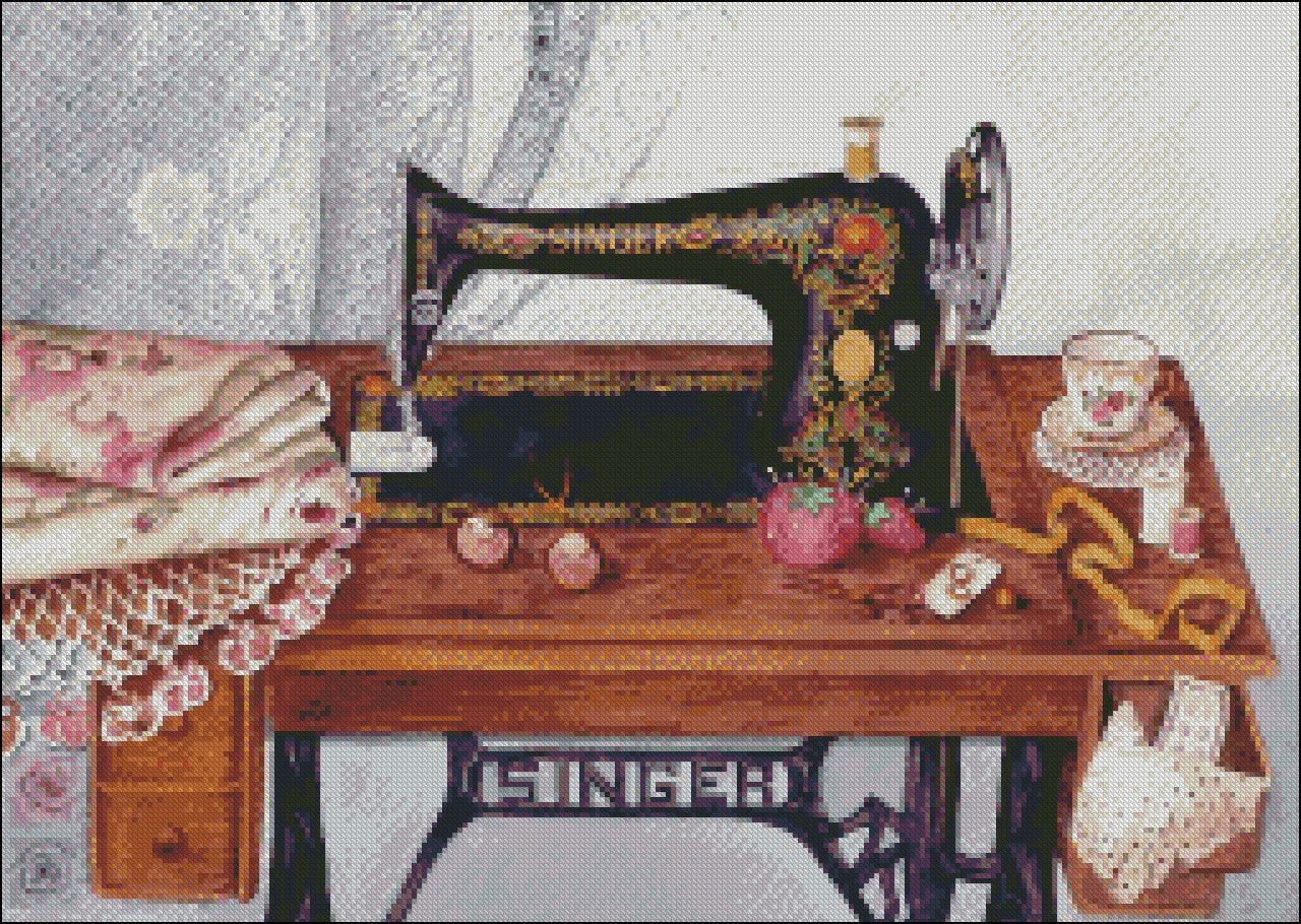 Tredle Sewing Machine - Counted Cross Stitch Patterns Embroidery Crafts Needlework DIY Chart DMC Color