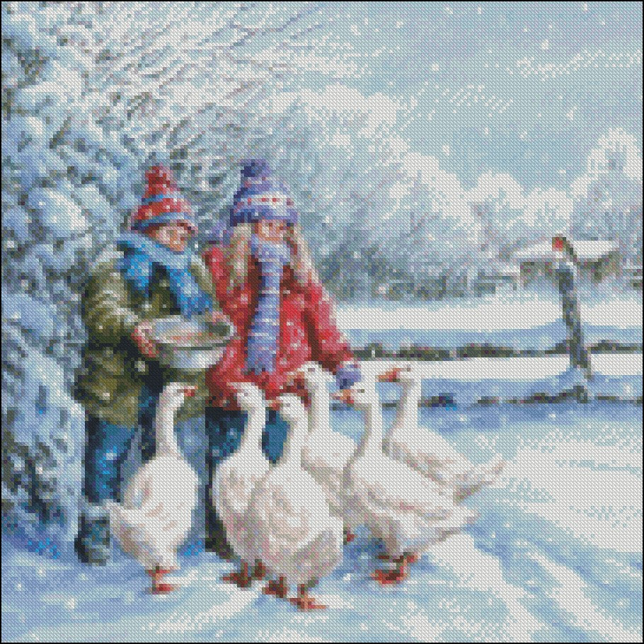 Children's Geese 2 - Counted Cross Stitch Patterns Embroidery Crafts Needlework DIY Chart DMC Color