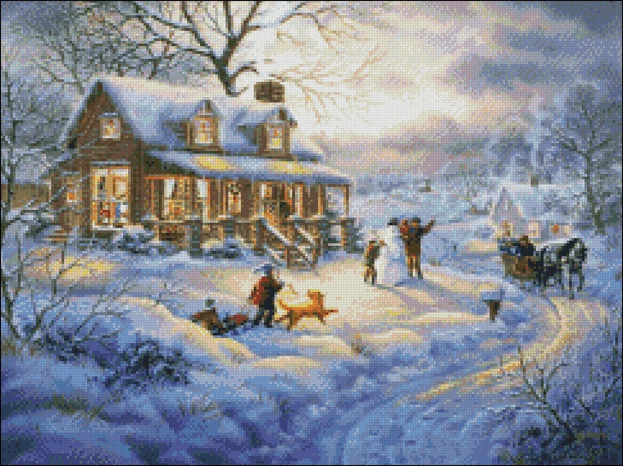 Christmas Snow 2 - Counted Cross Stitch Patterns Embroidery Crafts Needlework DIY Chart DMC Color