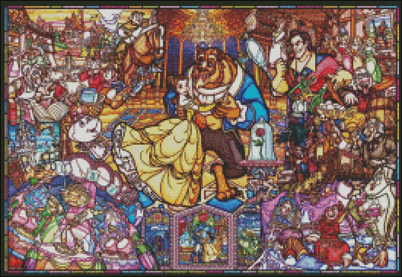 Beauty and the Beast - Counted Cross Stitch Patterns Embroidery Crafts Needlework DIY Chart DMC Color