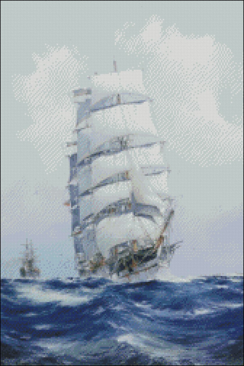 Sailing Ship 5 - Counted Cross Stitch Patterns Embroidery Crafts Needlework DIY Chart DMC Color