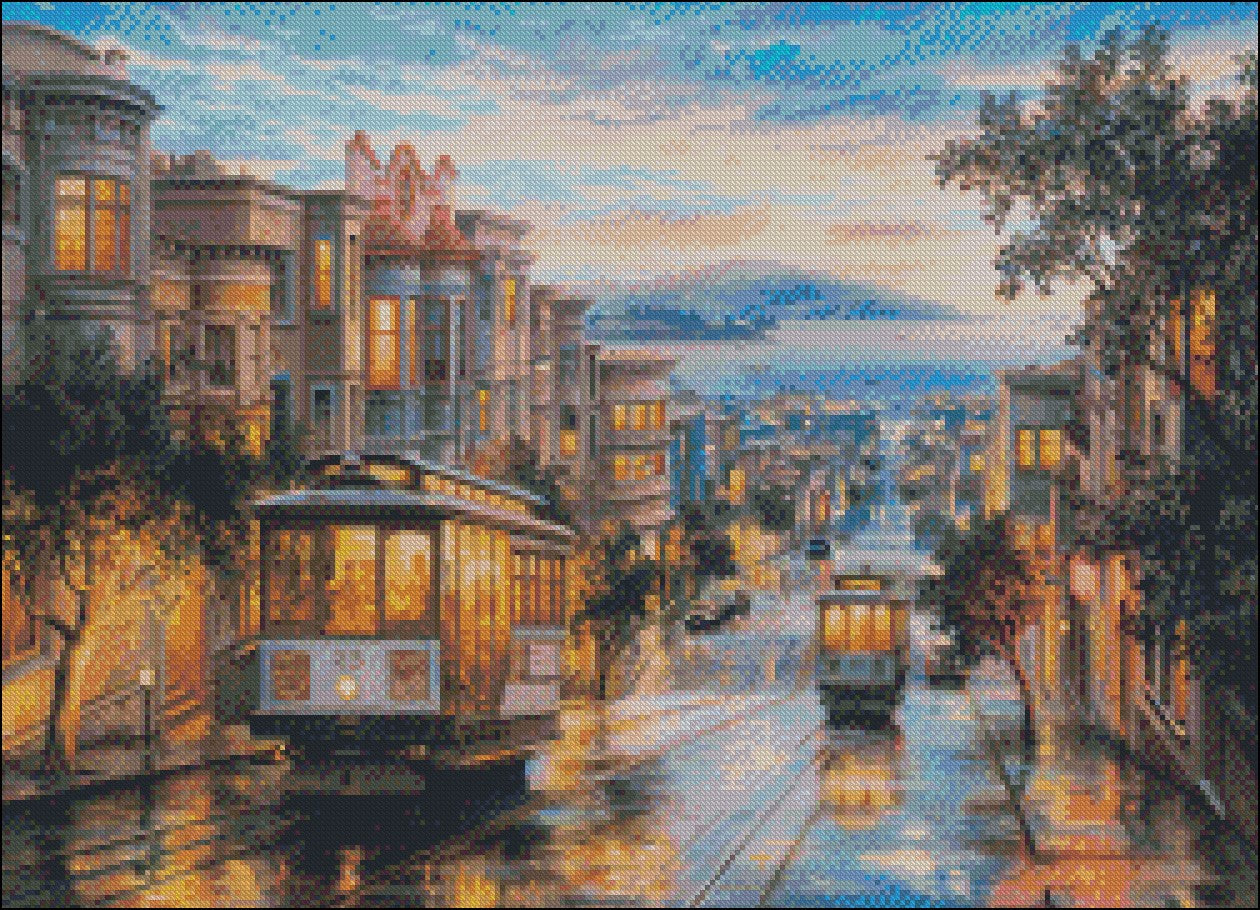 Cable Car Heaven - Counted Cross Stitch Patterns Embroidery Crafts Needlework DIY Chart DMC Color