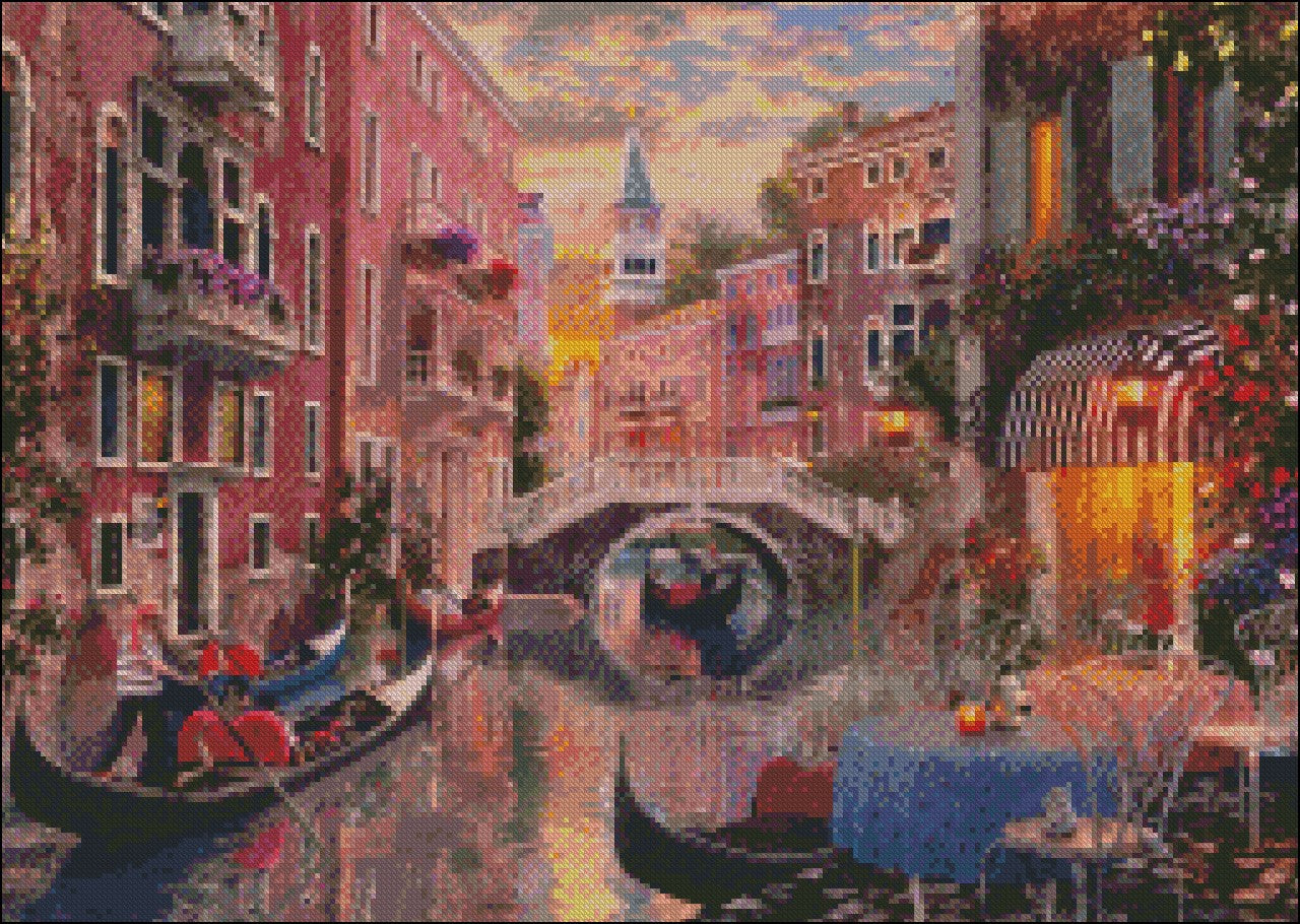 Evening Sunset in Venice - Counted Cross Stitch Patterns Embroidery Crafts Needlework DIY Chart DMC Color