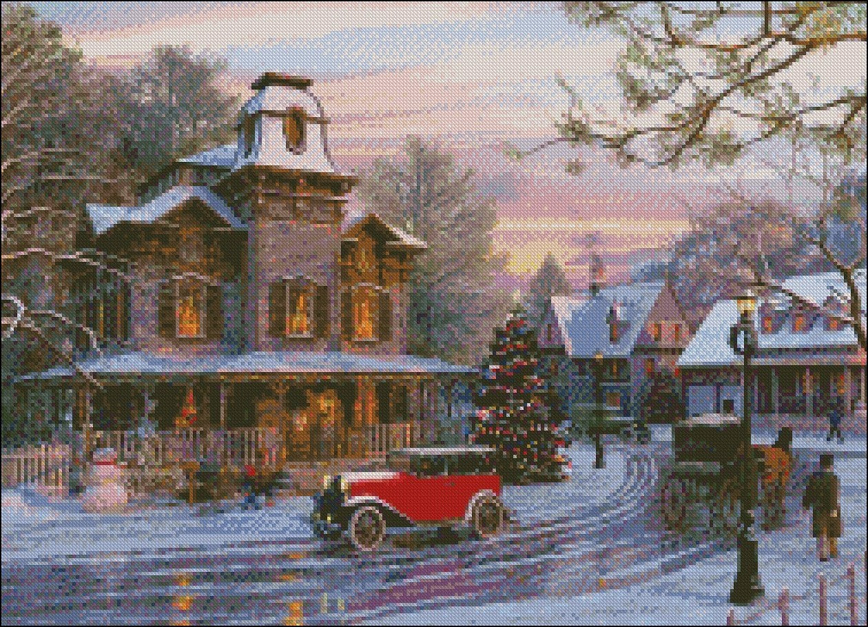 Driving Home for Christmas - Counted Cross Stitch Patterns Embroidery Crafts Needlework DIY Chart DMC Color