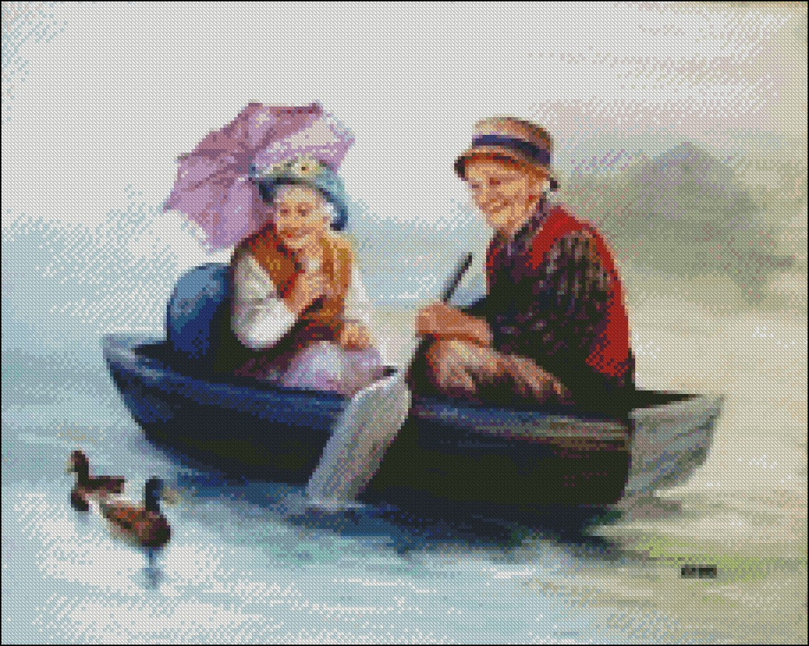 Elderly Couple 9 - Counted Cross Stitch Patterns Embroidery Crafts Needlework DIY Chart DMC Color