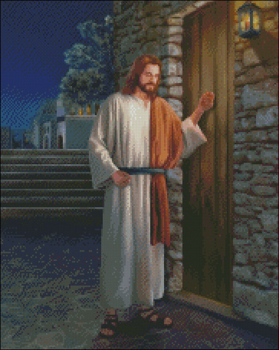 Jesus Knocking - Counted Cross Stitch Patterns Embroidery Crafts Needlework DIY Chart DMC Color