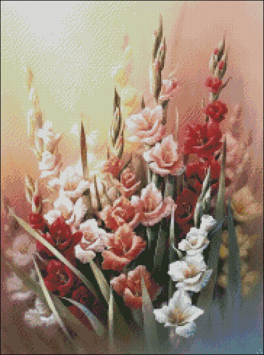 Gladiolas - Counted Cross Stitch Patterns Embroidery Crafts Needlework DIY Chart DMC Color