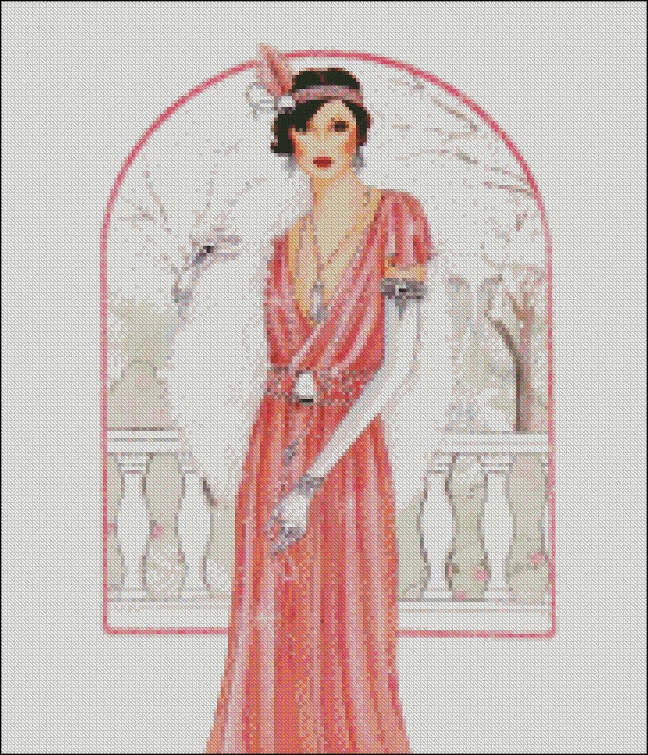 Art Deco Lady 2-5 - Counted Cross Stitch Patterns Embroidery Crafts Needlework DIY Chart DMC Color