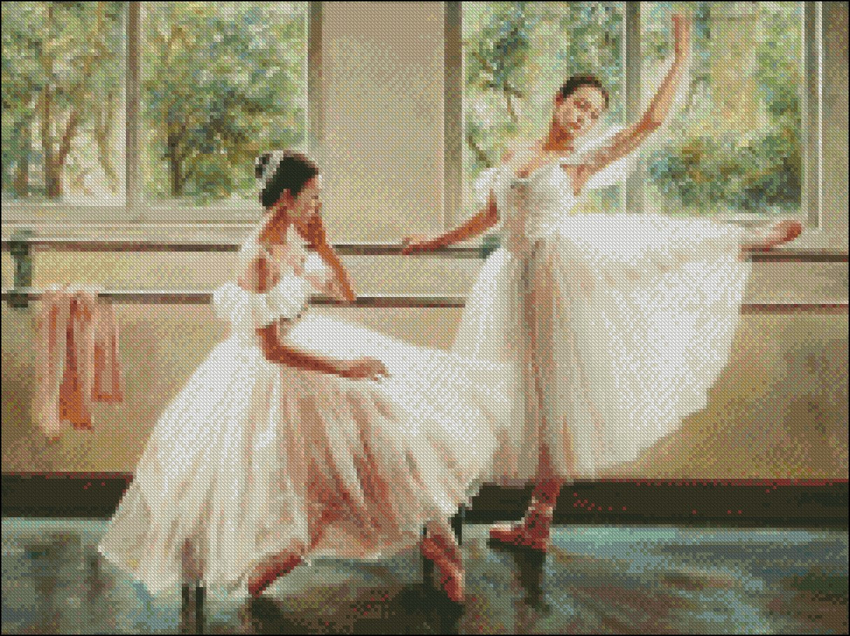 In Ballet Practice Room 2 - Counted Cross Stitch Patterns Embroidery Crafts Needlework DIY Chart DMC Color